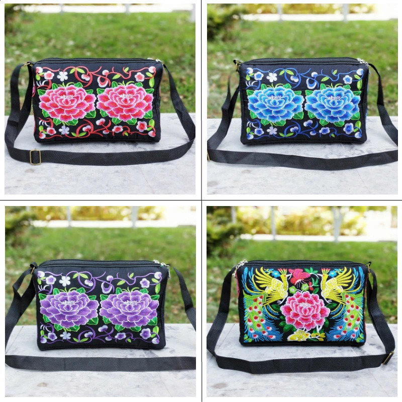 Embroidered Crossbody Bag Womens Canvas Shoulder Stylish Travel Purses 240821