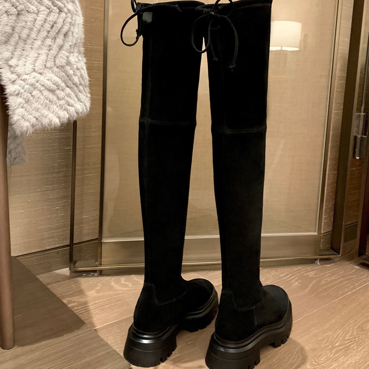 Ddmysports Opening Red Welfare Fund Grape Mom S Same Style Manhattan City Slimming Leggings And Fleece Over Knee Boots For Women OUTDOOR