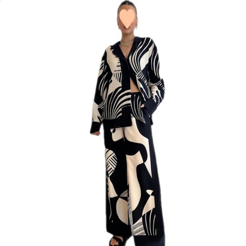 Long Pant Sets Autumn Long Sleeve Shirt Loose Print Casual 2 Piece Sets Women Outfit Ladies Two Piece Set For Women Office 240820