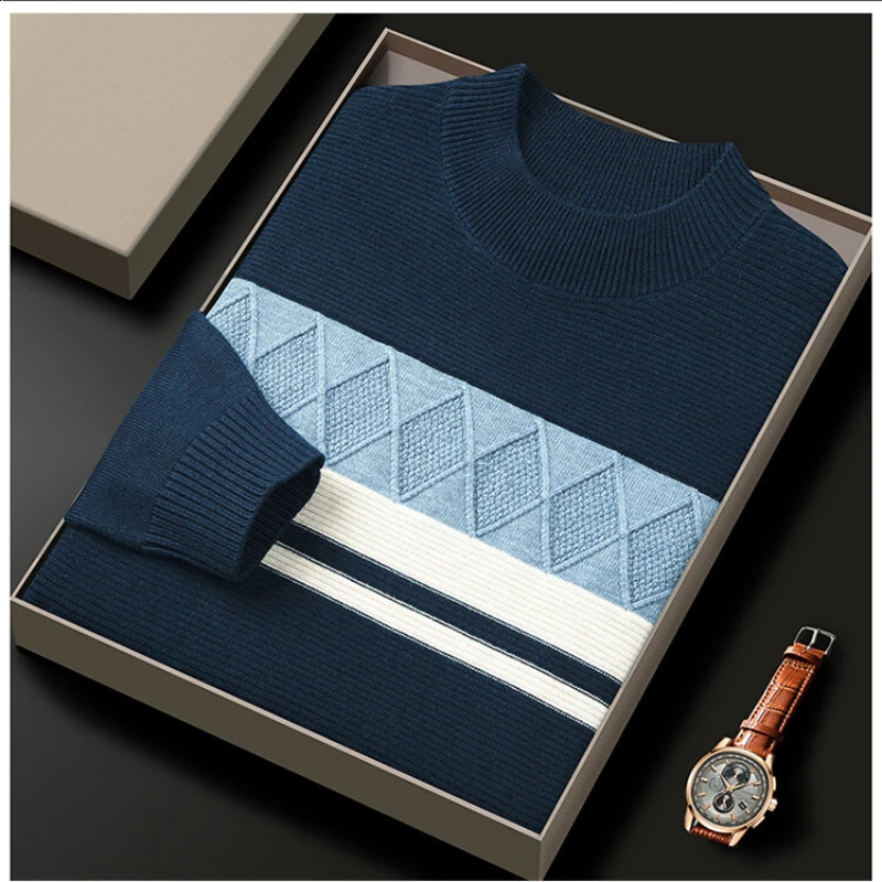 Mens Thickened Knitted Sweater with Velvet Yarn Jacquard Pattern In Three Colors - Young Casual Fashionable Vintage Sweater 240821
