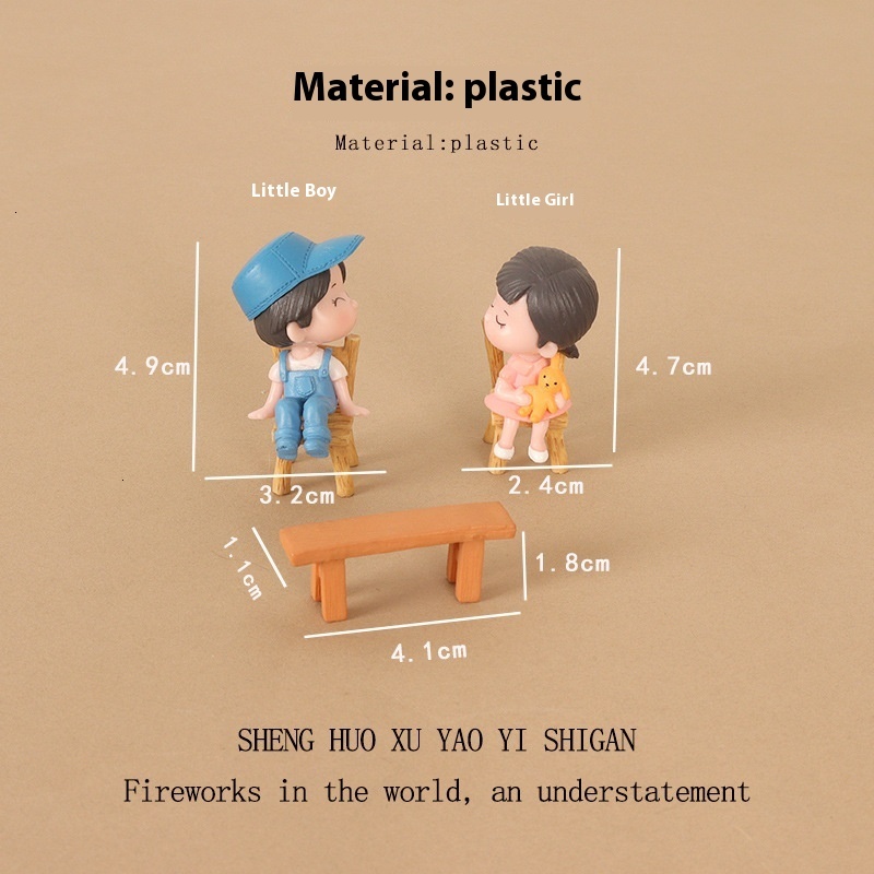 DIY Mini Healing Small Ornament Bench Couple Doll INS Micro Landscape Creative Home Decoration Plastic Crafts