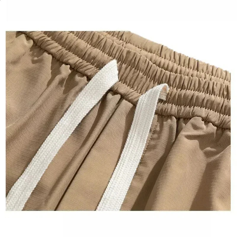 Drawstring Pockets Solid Color High Waist Casual Mens Spring and Autumn Trouser Cargo Straight Comfort Pants 240821