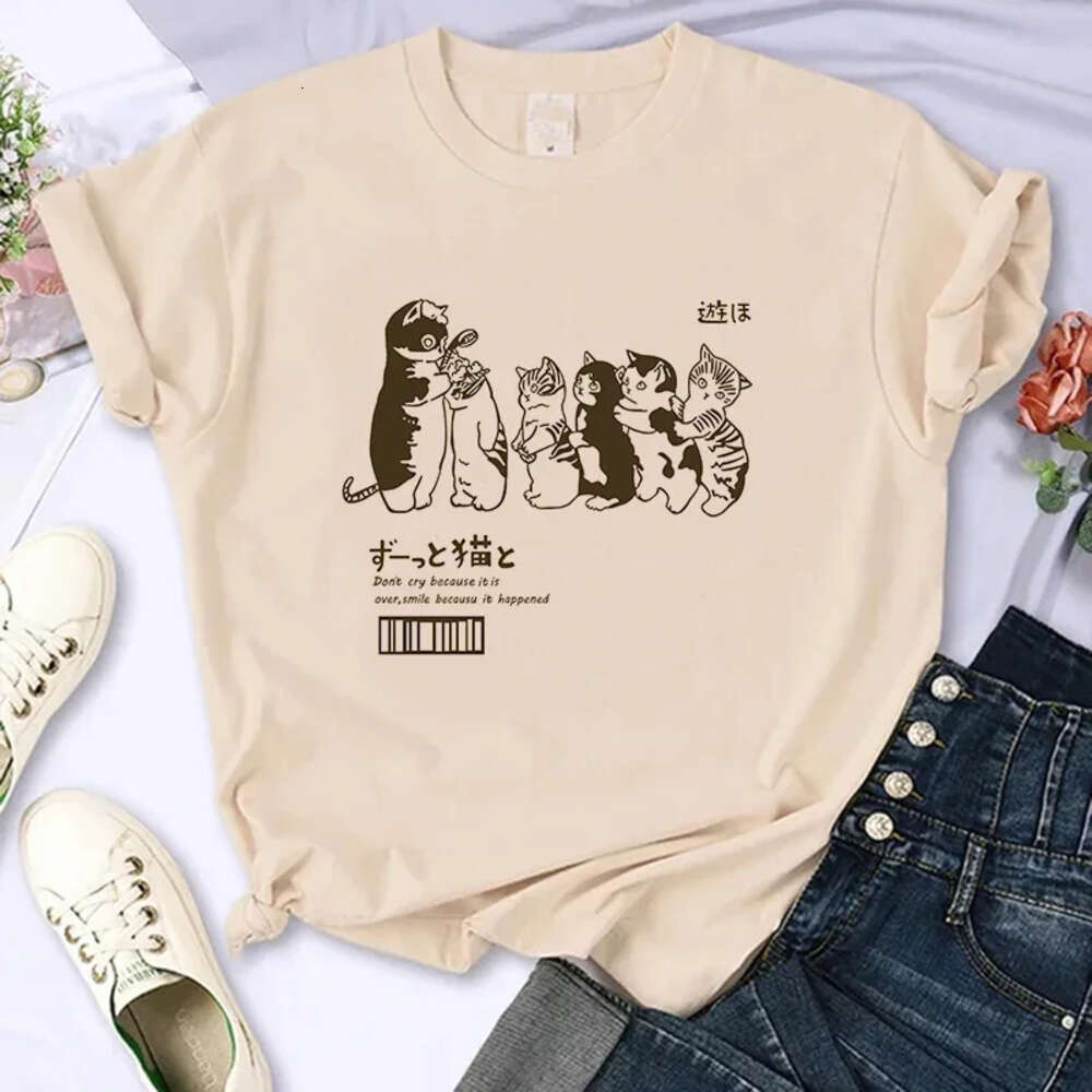 Cat Cute Women Funny Cartoon T Shirt Y2K Haruku Graphic Ulzzang T-Shirt 90S Print Tshirt Aesthetic Top Tee Female - shirt op ee