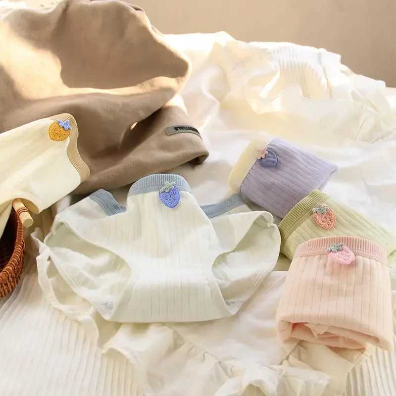 5PCS Kids Solid Antibacterial Panties for Girls Cotton Soft Cute Briefs 3+y Young Child Underwears Baby Thin Breathable Knickers Y240821