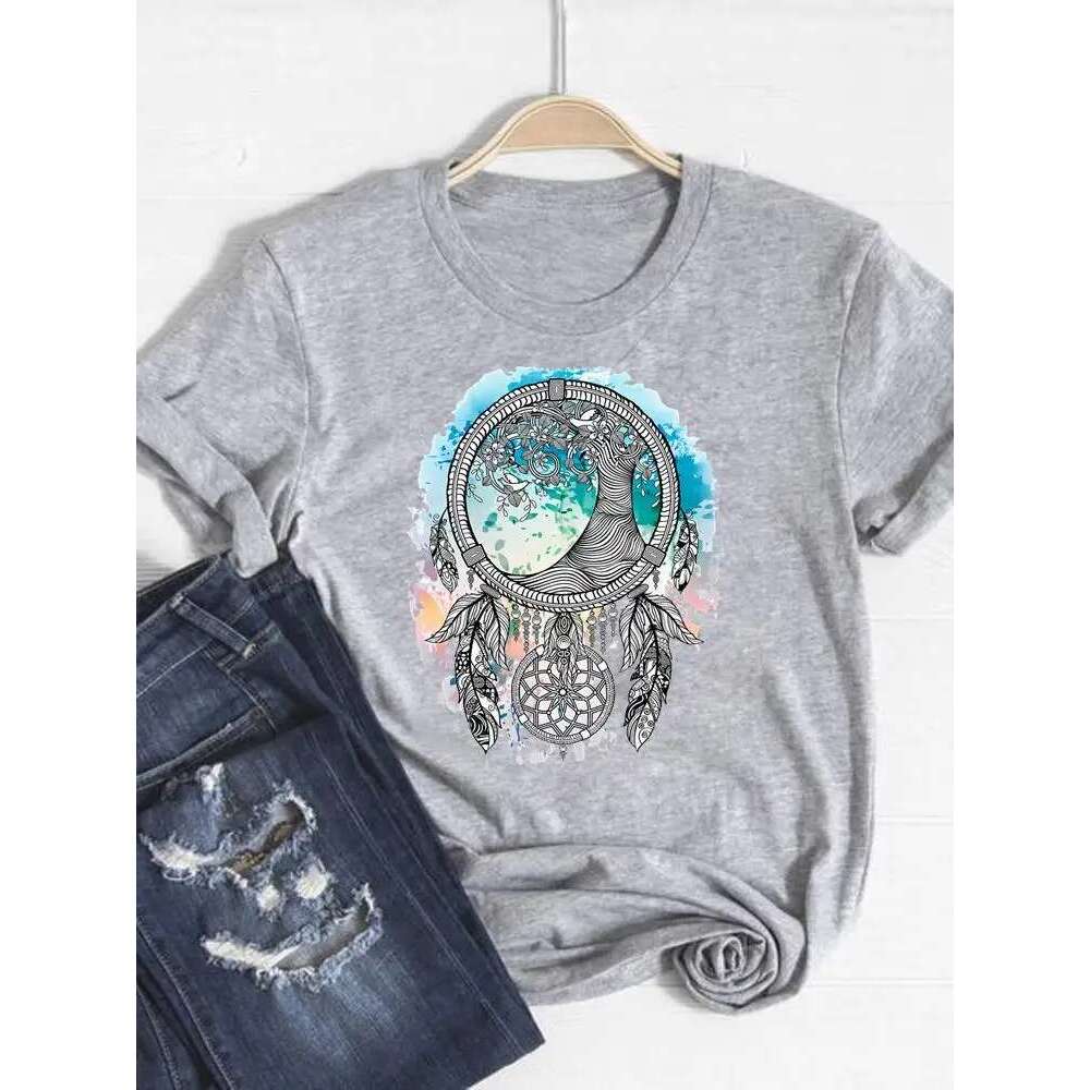 T Print Shirt Short Sleeve wer Vintage Cute 90s Summer Top Fashion Clothes Women Clothing Gray Basic Tee Graphic T-shirt op ee -shirt