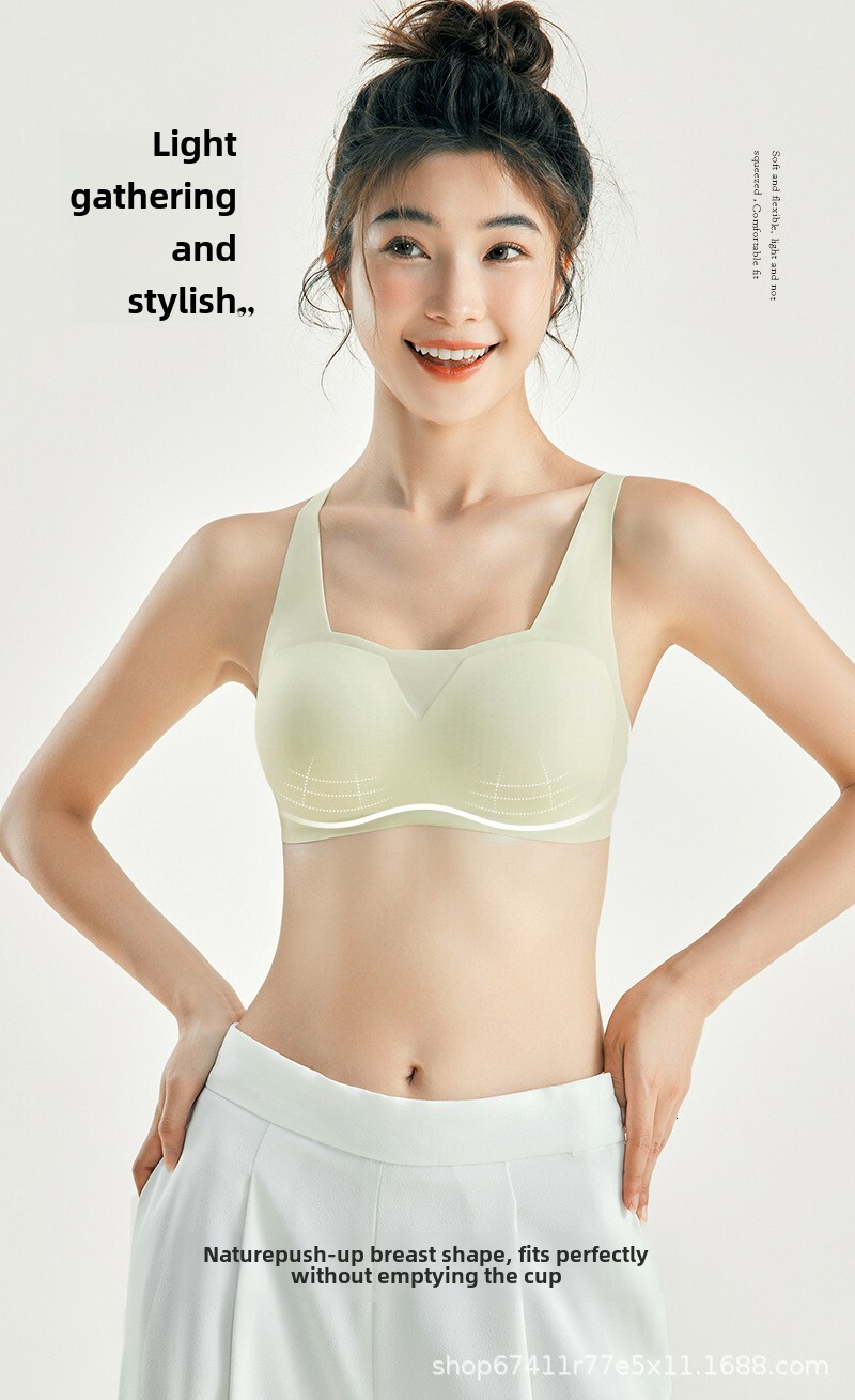 Untouched lingerie for women in summer, ultra-thin style with large small chest, gathered anti sagging, no steel ring, breathable and beautiful back b