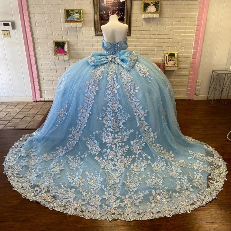 Sparkly Quinceanera Dresses Ball Gown Sequined Applique Lace Beads Tull Off The Shoulder Corset Vestidos 15 De XV Anos Sweet 16 Dress