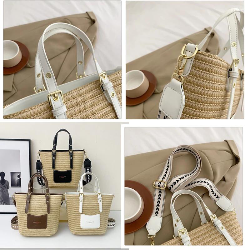 Totes Woven Straw Shoulder Bag Female Crossbody Bags For Women 2024 Designer Bucket Summer Beach Handbags Purse Travel Shopper 79b1