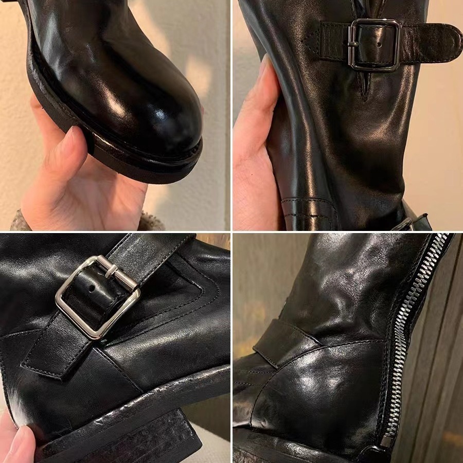 Ddmysports Grape Mom S Fashionable Buckle Design With Horseskin Round Head Small Thick Heel Height Increasing Straight Short Leg Boots For Women New S