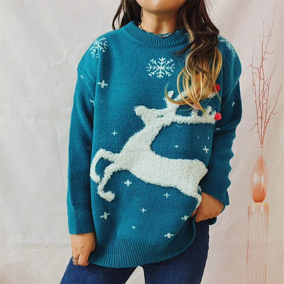 OMCHION Sueter Feminino Korean Style Women Christmas Sweater Casual Loose Pullover Red Fashion Warm Knitted Tops 240821