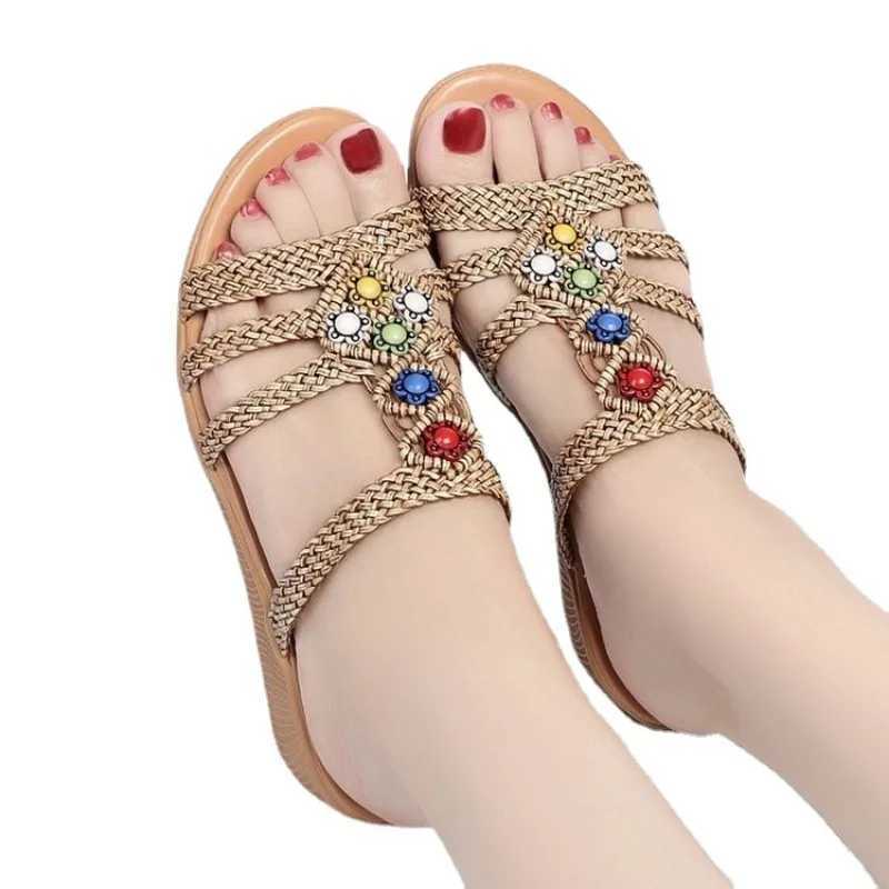 Platform Female Slippers 2023 Summer Fashion New Beach Shoes 5~7cm Wedge Pearl Slippers Shoes for Women CL240806