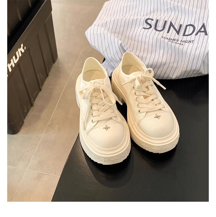 Ddmysports Grape Mom S Same Style Big Cm Thick Sole Height Increasing Lace Up Round Toe White Casual Canvas Shoes For Women Autumn And Winter OUTDOOR