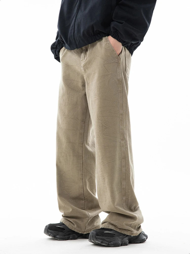 Mens textured cargo pants autumn wash ripple texture American casual retro slightly flammable loose 240821