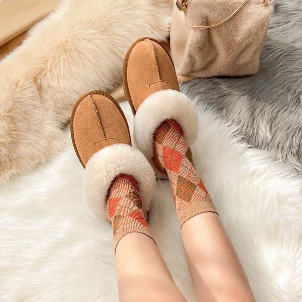 Ddmysports Thick Soled Women Wearing Leather Fur As Piece With A Top Plush Snow Boots Sponge Cake And Cotton Slippers For One Foot Winter OUTDOOR