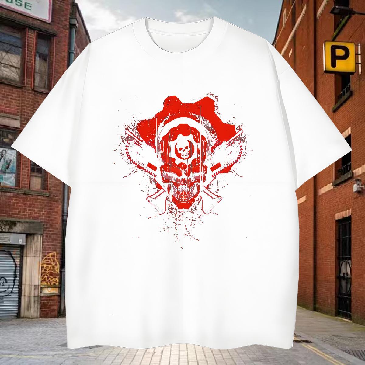 Factory Direct Men Tshirts 230g Cotton Casual Beach SKULL Pure Cotton T shirt Loose Custom Print Plus Size Polos