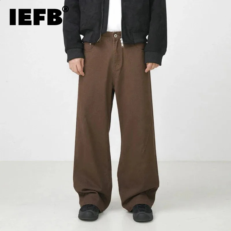 IEFB Simple Mens Denim Pants Solid Color Casual Straight Trousers Wide Leg Loose Male Bottom Streetwear Autumn Trend 9C6917 240821