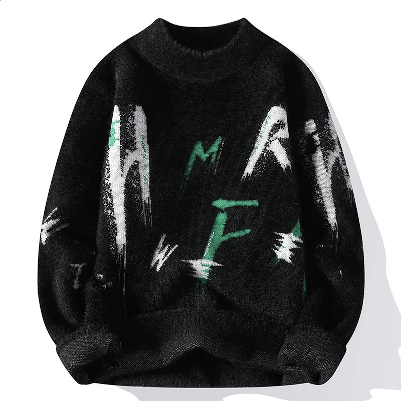 Mens Winter Sweater Pullover Mens Casual Slim Print Thicken Warm Knitted Sweater Jumper Street Outdoor All Match Sweatshirt 240821