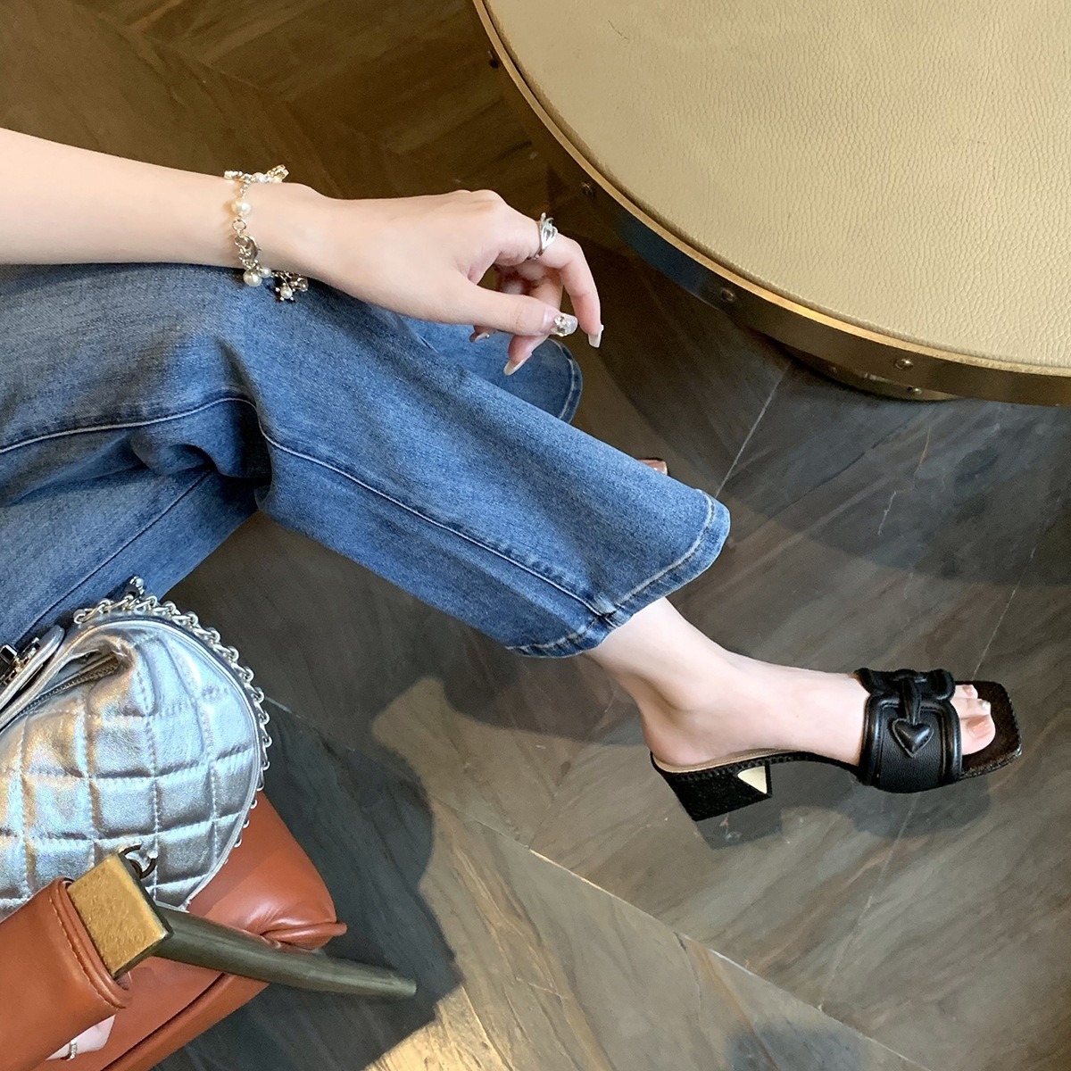 Ddmysports Grape Mom S Same Style Summer New Fashionable Flat Bottom Square Ead Vacation One Line Belt With Slippers For Outer Wearing Women Genuine L