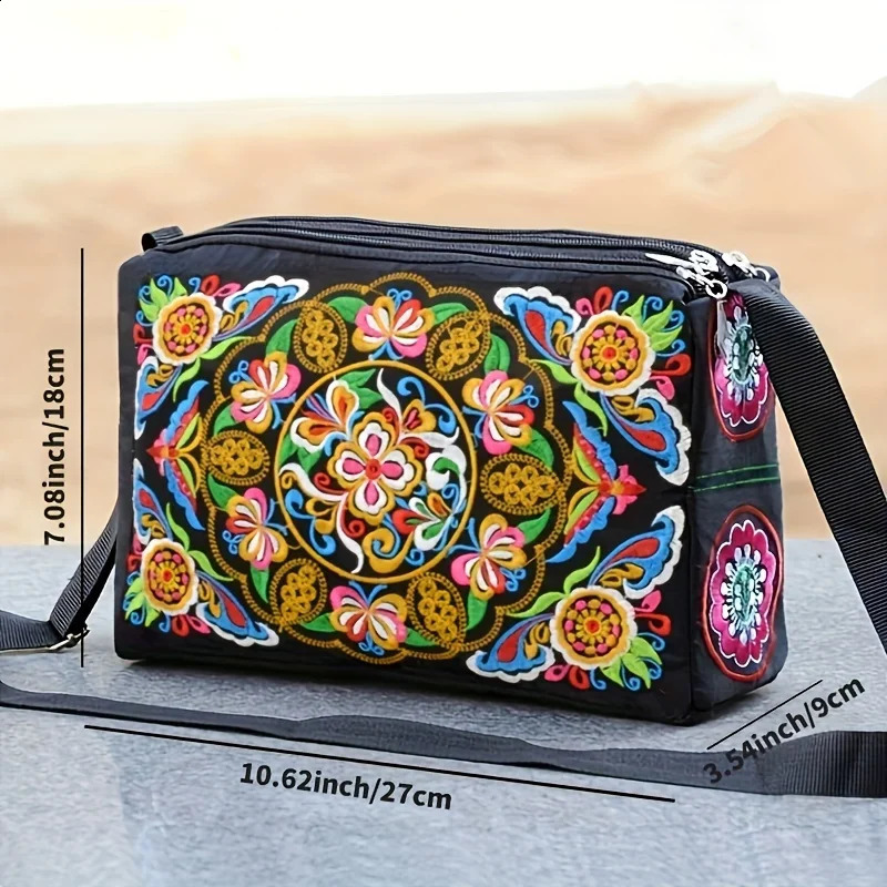Embroidered Crossbody Bag Womens Canvas Shoulder Stylish Travel Purses 240821