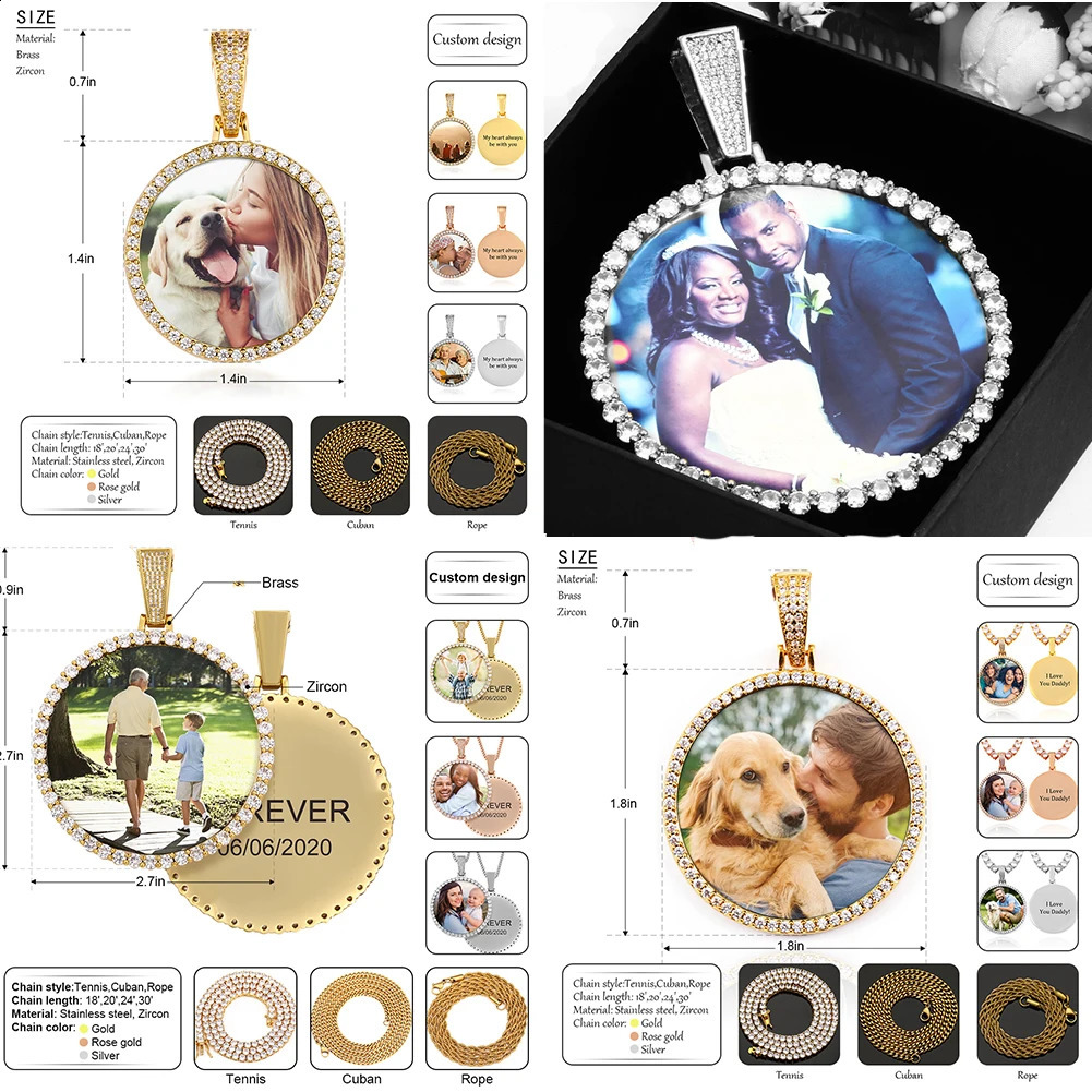 Unisex round memory medal pendant for mens hip-hop jewelry customization po 240808