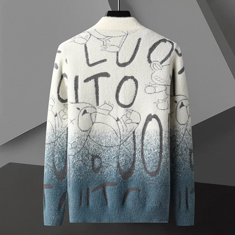 Mens Autumn Winter Sweater Cardigan Mens Casual Loose Letter Print Knitted Cardigan Jacket High Quality Cotton Sweater Coats 240821