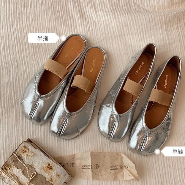Ddmysports Grape Mom S Same Berlin Dream Shallow Mouth Slim Soft Split Toe Women Single Shoes Genuine Leather Flat Bottom Slippers OUTDOOR