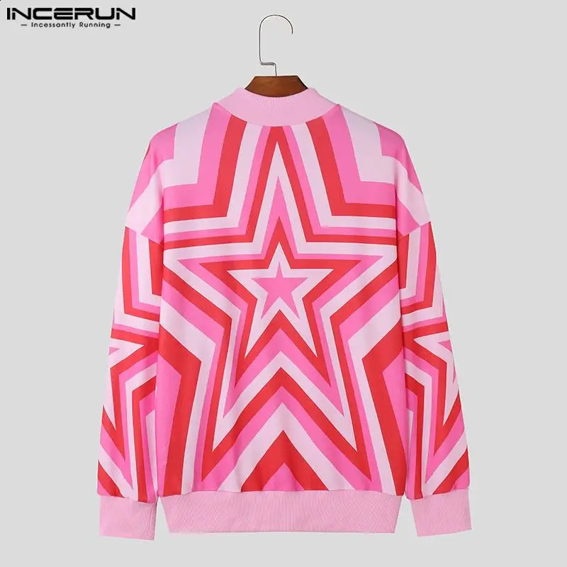 Fashion Handsome Mens Tops INCERUN Gradient Star Printed Pullover Casual High Neck Pullover Long Sleeved Sweater S-5XL 240821