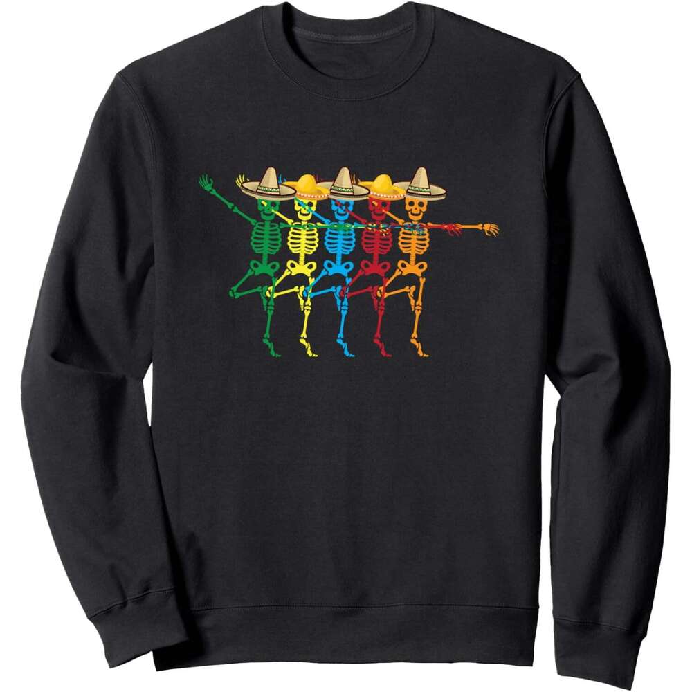Long Sleeve Shirts for Men sweatshirt Multicolored 5 Skeletons With Mexican Hats Funny Sweatshirt T shirt Tee Streetwear Casual tops clothes
