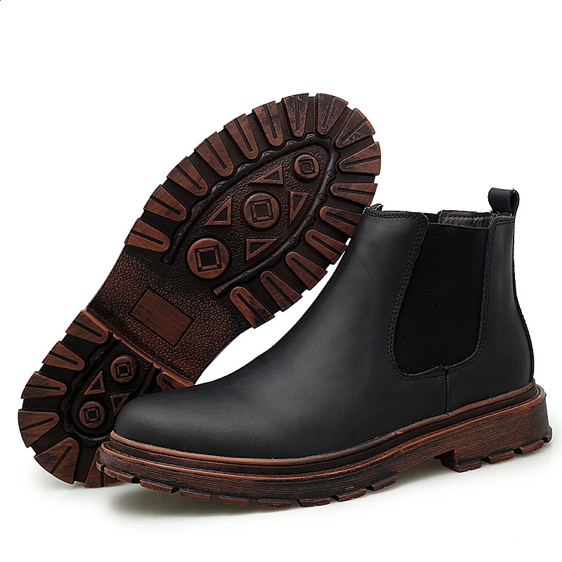 High quality winter boots mens cowhide ankle boots handmade outdoor work boots retro style warm Chelsea boots mens 240821