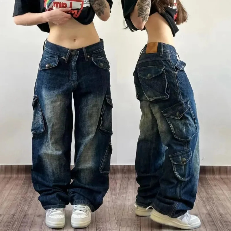 Streetwear Fashion Heavy Industry Multi-pocket Baggy Jeans Men And Women Y2K Harajuku Casual Gothic High Waist Wide Trousers 240821