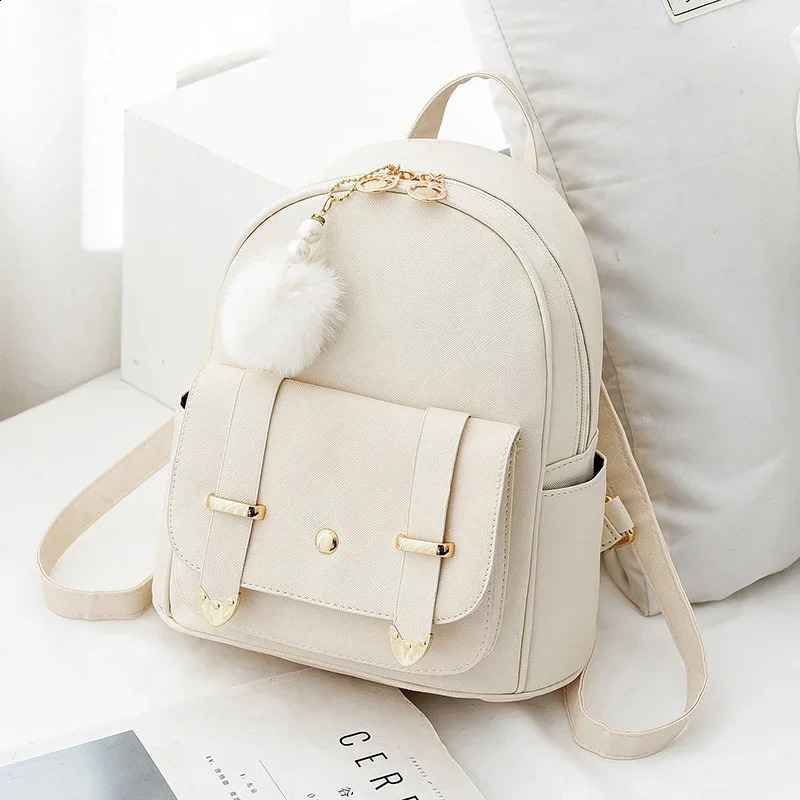 Womens Mini Backpack PU Leather Cute Graceful Bagpack Small School Bags for Girls with Ball Pendant 240821