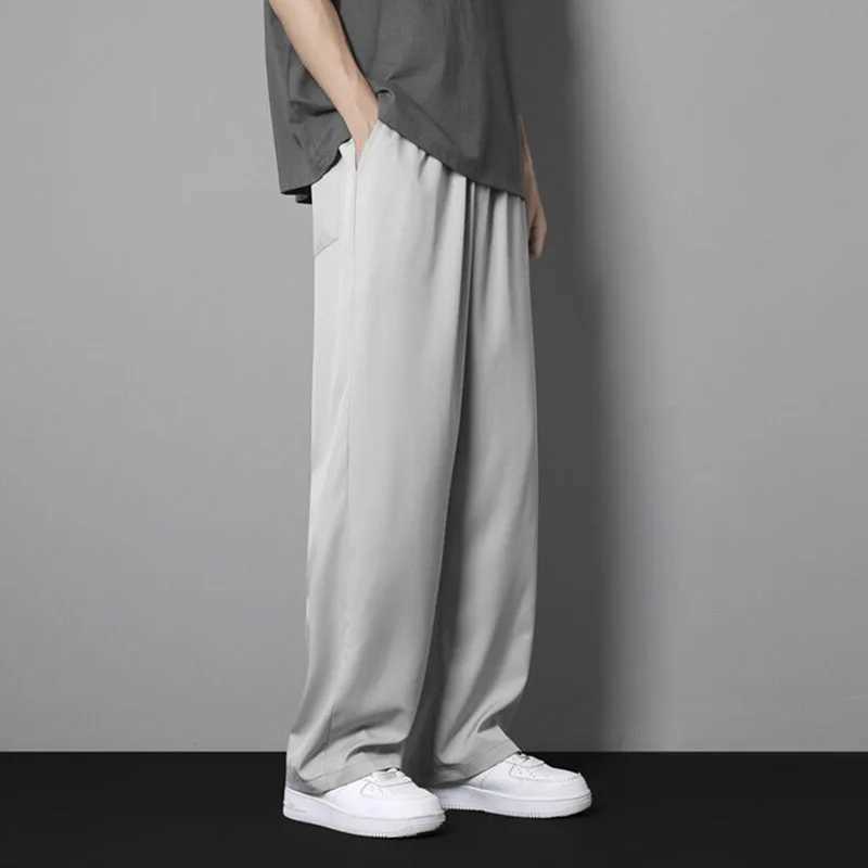 SummerCool Breathable Pendant Casual Pants for Men Thin Loose Straight Wide Legs Elastic Waist Jogger Trousers Streetwear Size M-5XLW240725