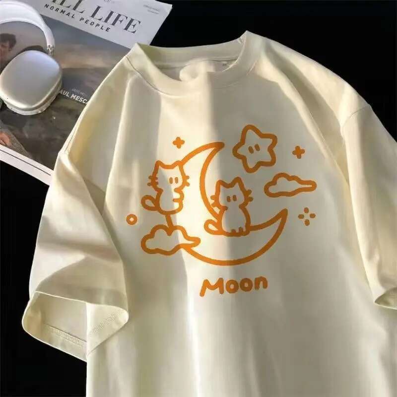 Summer 2024 Individualized Street Trend Casual Couple Loose Short Sleeve Korean Cartoon Cat Print Men Women Graphic T-shirt Top