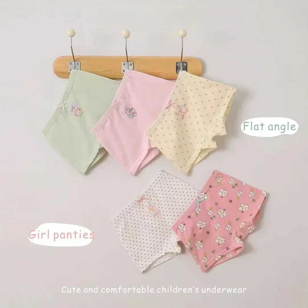 1 Pc Color Random Girl Underwear Kids Cotton Panties Teen Cute Cat Pattern Soft Boxer 3-12Y Kids Briefs Safety Panties Y240821