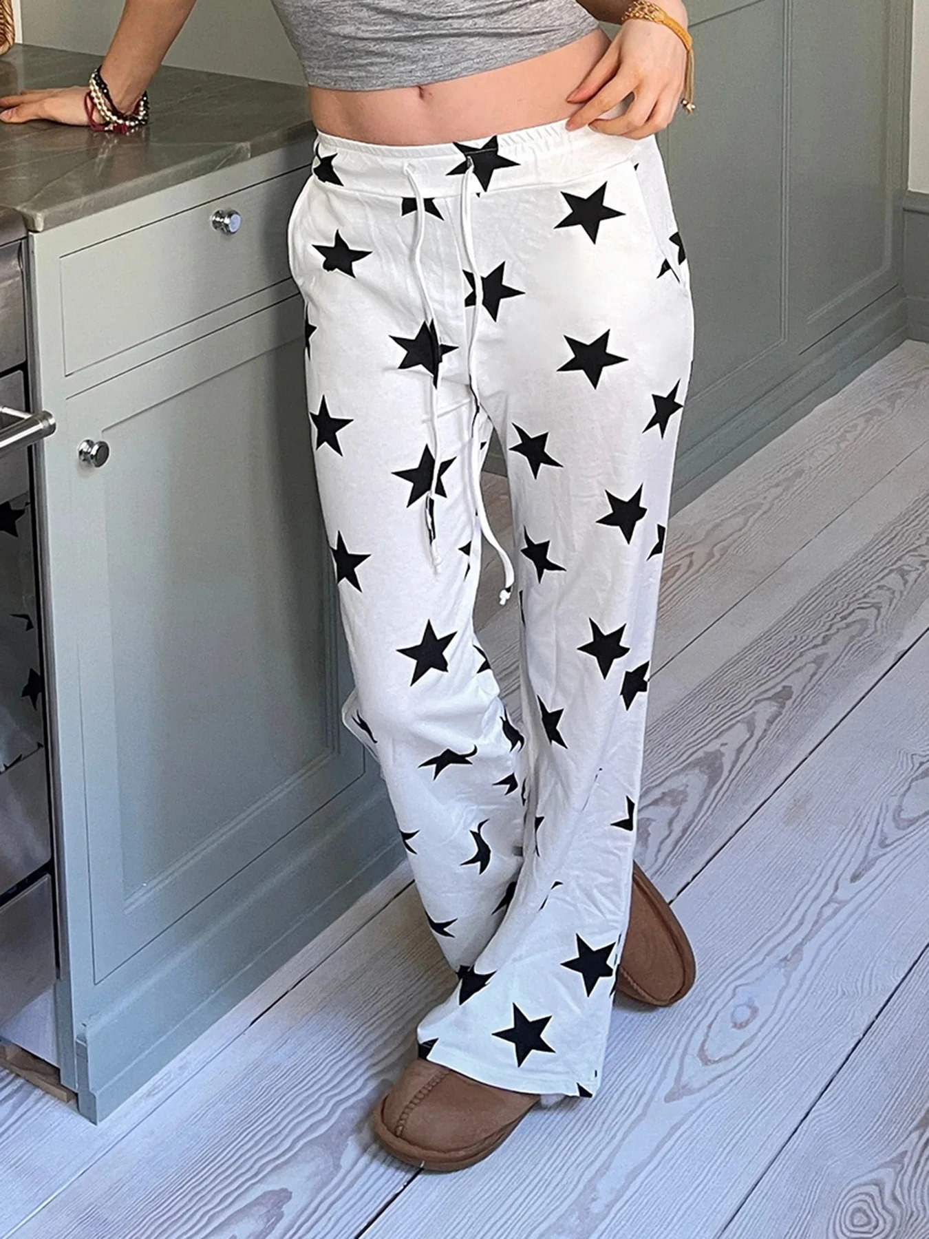 Cuteandpsycho Star Print Y2K Chic Pants Lace Street Clothing Jogger Sports Fashion Korean Harajuku Aesthetics 2000 Trousers 240821