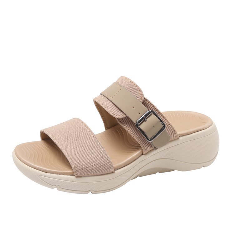 Ddmysports Ladies Wide Striped And Thick Soled Sponge Slippers Large Size Suitable For Casual Roman Style Outdoor Wear In The Summer Of OUTDOOR