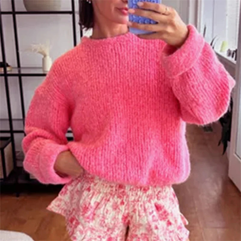 Lamuusaa y2k sweater womens Fairycore clothing solid color round neck long sleeved floral top 2000s jumper fashion streetwear 240821