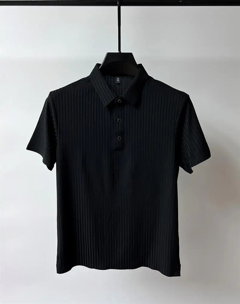 2024 summer British business casual mens short-sleeved POLO shirt Fashion young mens stripes comfortable breathable short- 240821