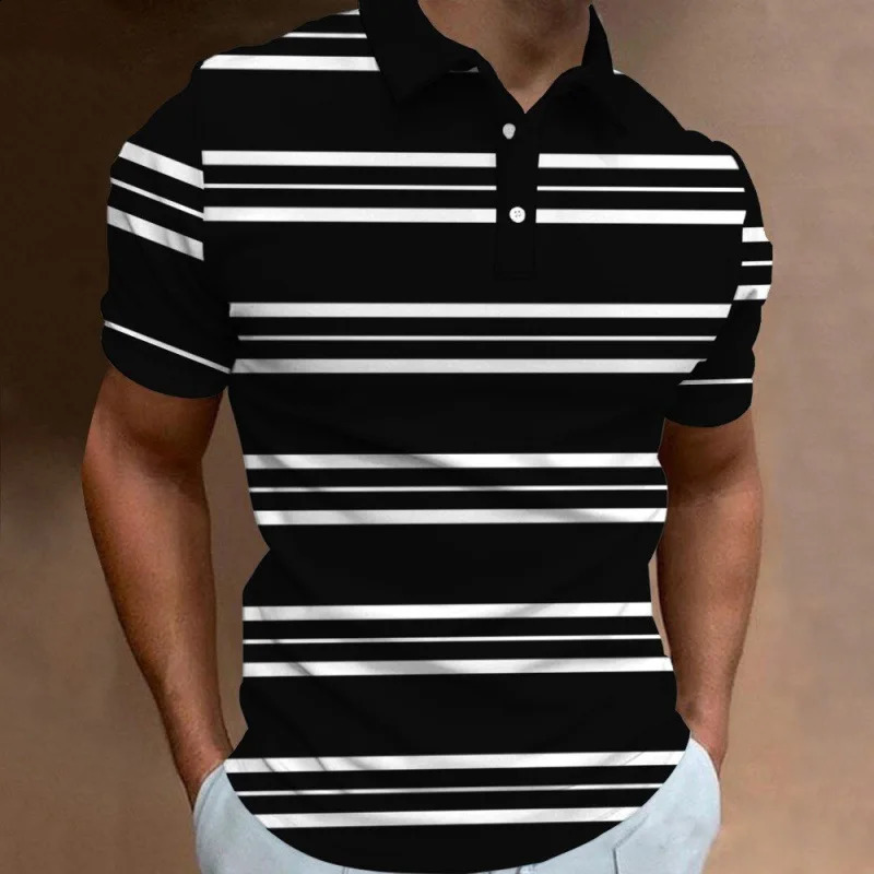 2024 Summer European and American Mens Polo Collar 3D Digital Printed Fashion Casual Short Sleeve T-shirt 240821