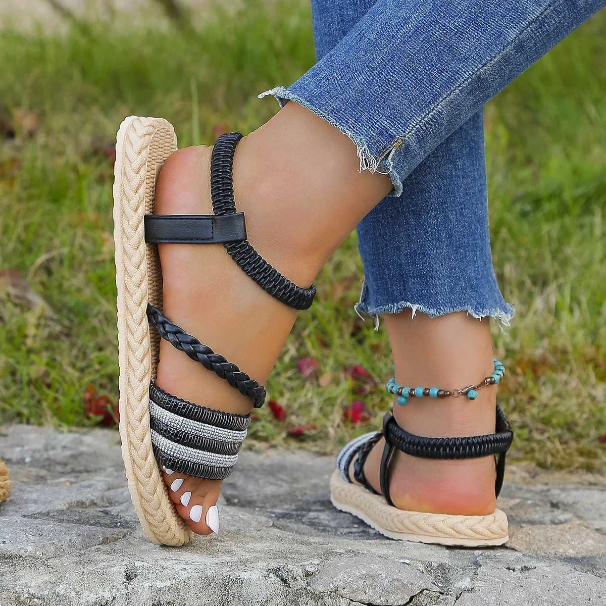 Womens fashion trend non-slip wear comfortable soft soled flat sandals CL240806