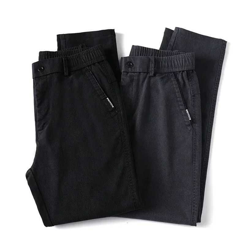 2019 new autumn classic leather pants mens cotton thick elastic waist business straight slim fit mens tight pantsW240725