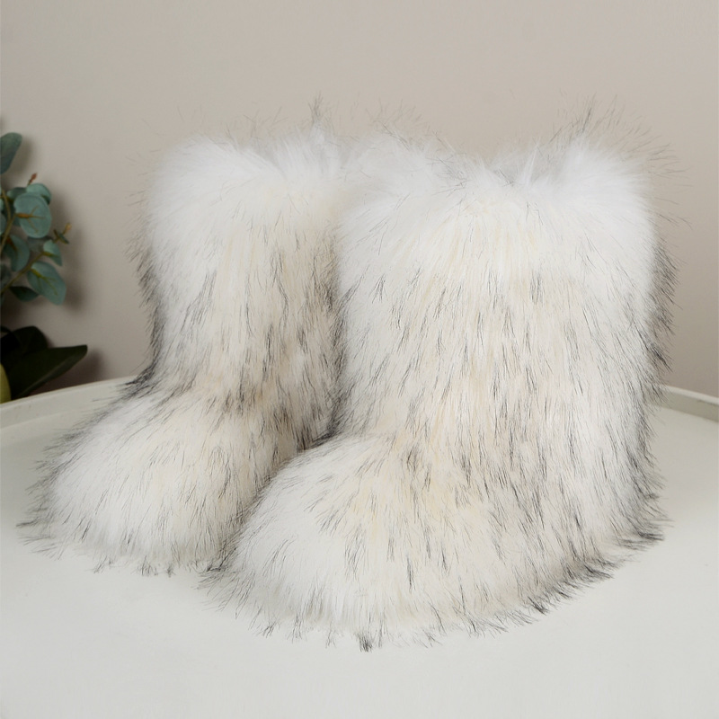 2024 new women's autumn and winter warm thick sole mid-calf hair Shibuya fashion lotus black white 36-44 snow boots free shipping fa93 59c