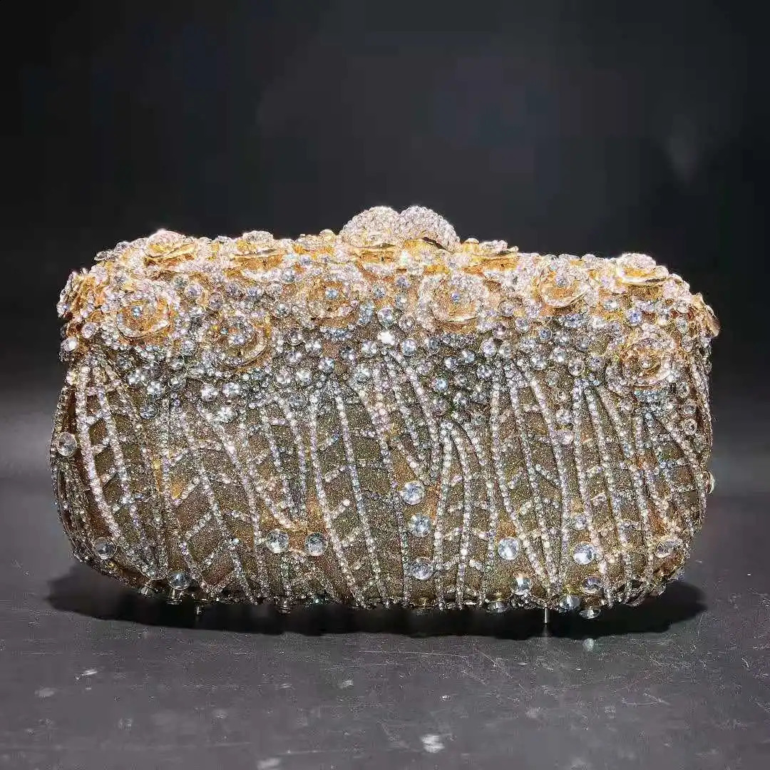 XIYUAN Womens Diamond Rhinestone Evening Wallet Crystal Metal Clutch Wedding Party Ball Handbag Shoulder Bag 240820