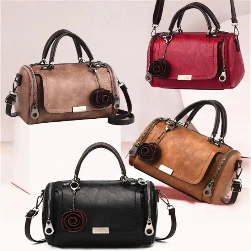 Flowers Pendant Handbag Womens Fashion Boston Bags Single Shoulder Bag Ladies Crossbody PU Messenger 240821ZYl