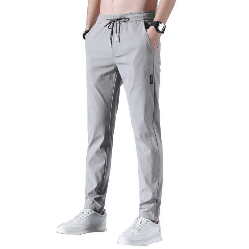 Ice Silk Mens Summer New Black Grey Thin Business Casual Pants Outdoor Elastic Straight Leg Sports PantsW240725