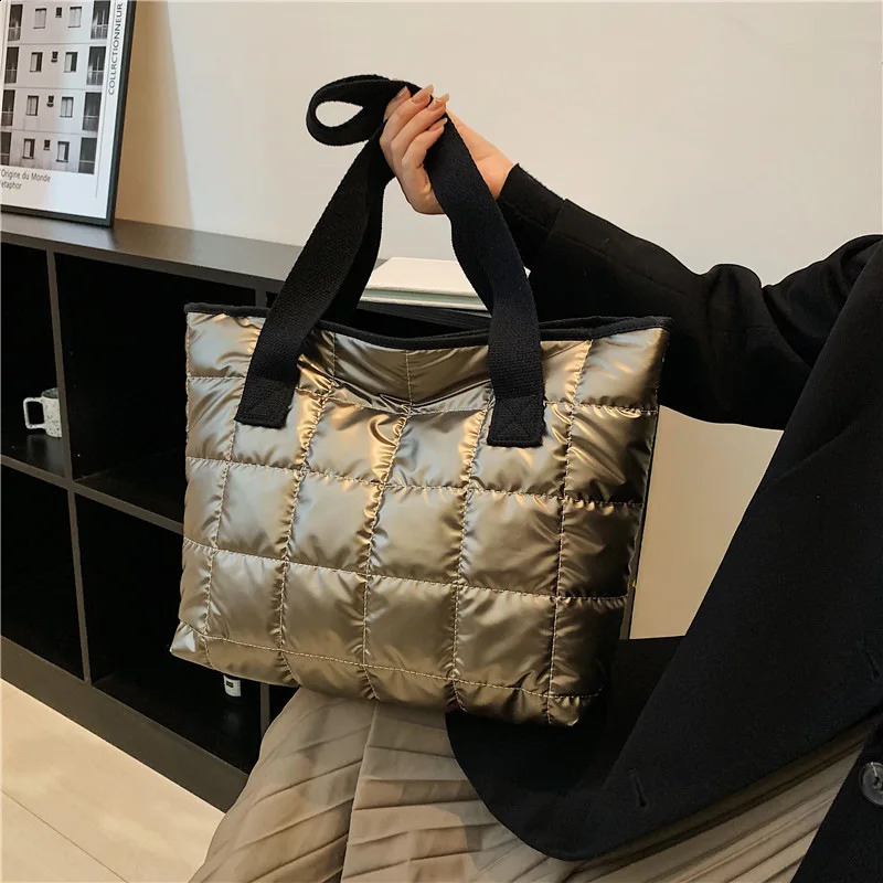Large Capacity Space Cotton Tote Bag For Women Winter Shoulder Bag High Quality Down Handbag Casual Ladies Handle Bag Clutch sac 240821