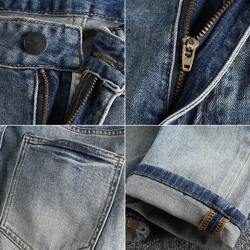 Retro Worn Looking Washed-out Ripped Jeans Mens Fashion Wear Pencil Pants Stretch Comfortable Cropped Pants 240821