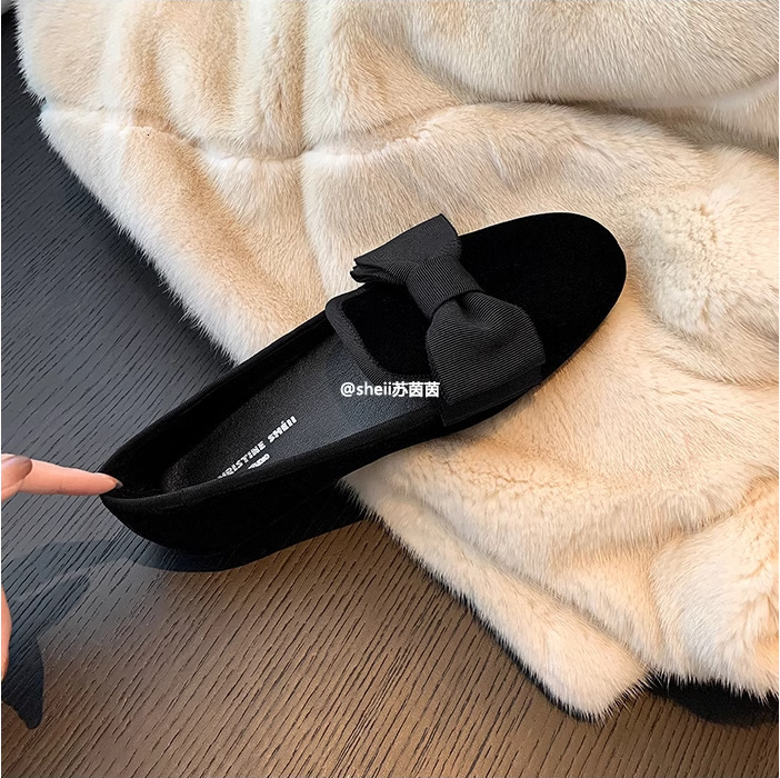Ddmysports Su Yinyin Same Style Christmas Girl Amin Velvet Bow Lazy Appy Women S Singles Shoes OUTDOOR