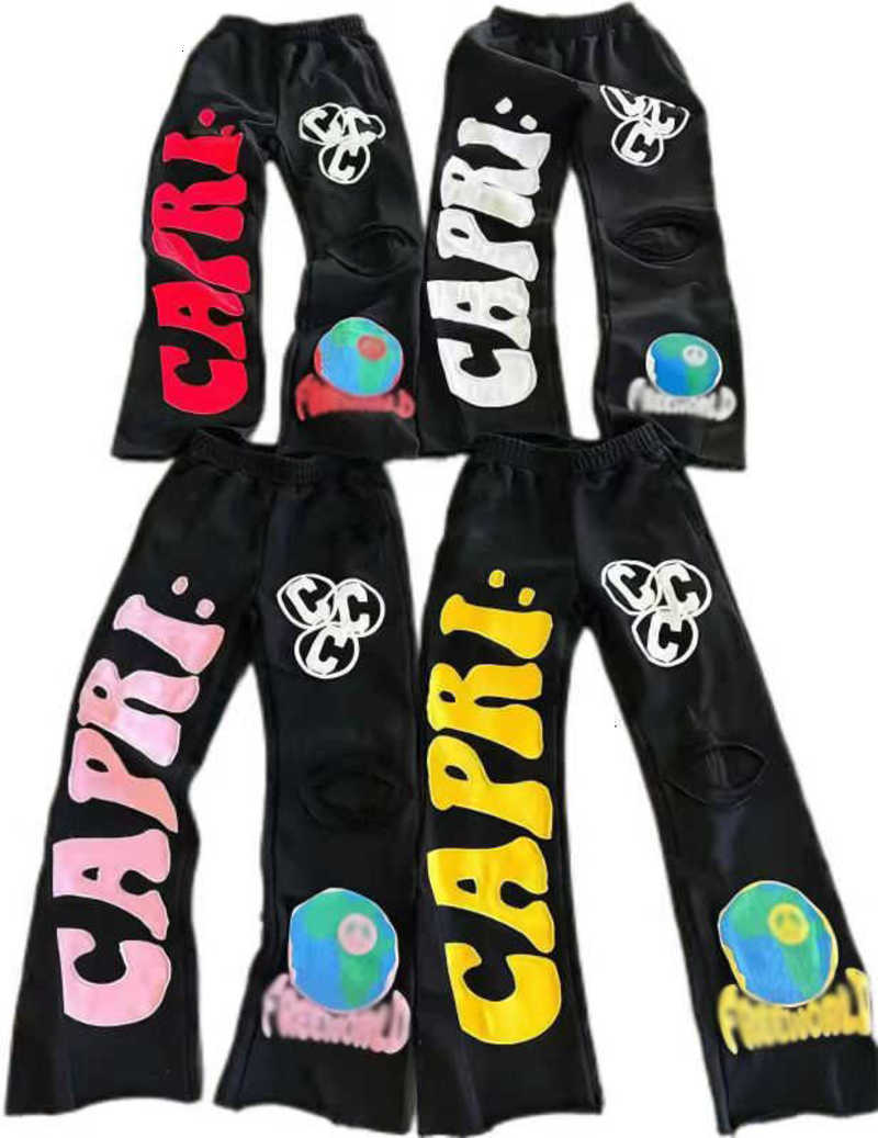 Project Capri Flared pants Sweatpants Men Casual trumpet splicing mens and womens sports pants Drawstring Joggers Sweat Pants Black Color women y2k Tr