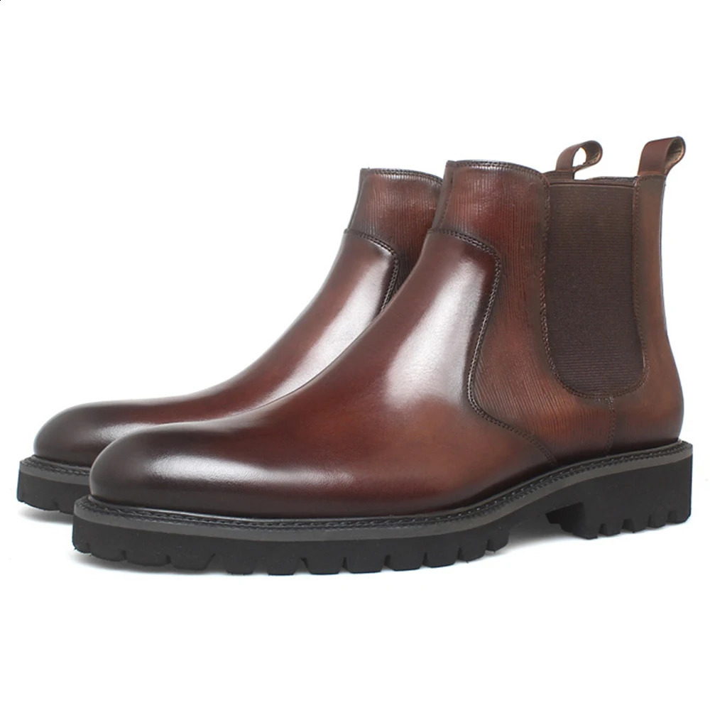 Fashionable genuine leather casual Chelsea boots high-quality handmade wear-resistant breathable top-level mens fur lined shoes 240821